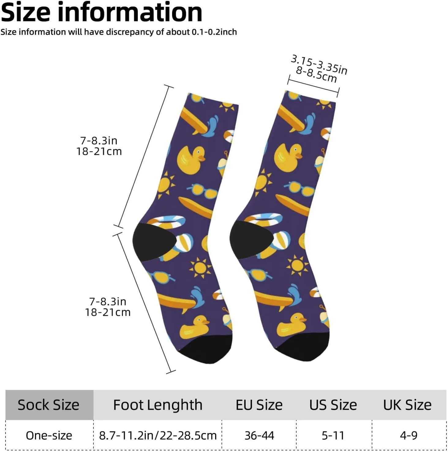 Casual Crew Socks for Men Women Funny Novelty Fun Dress Socks, Duck Sunglasses Summer Pattern