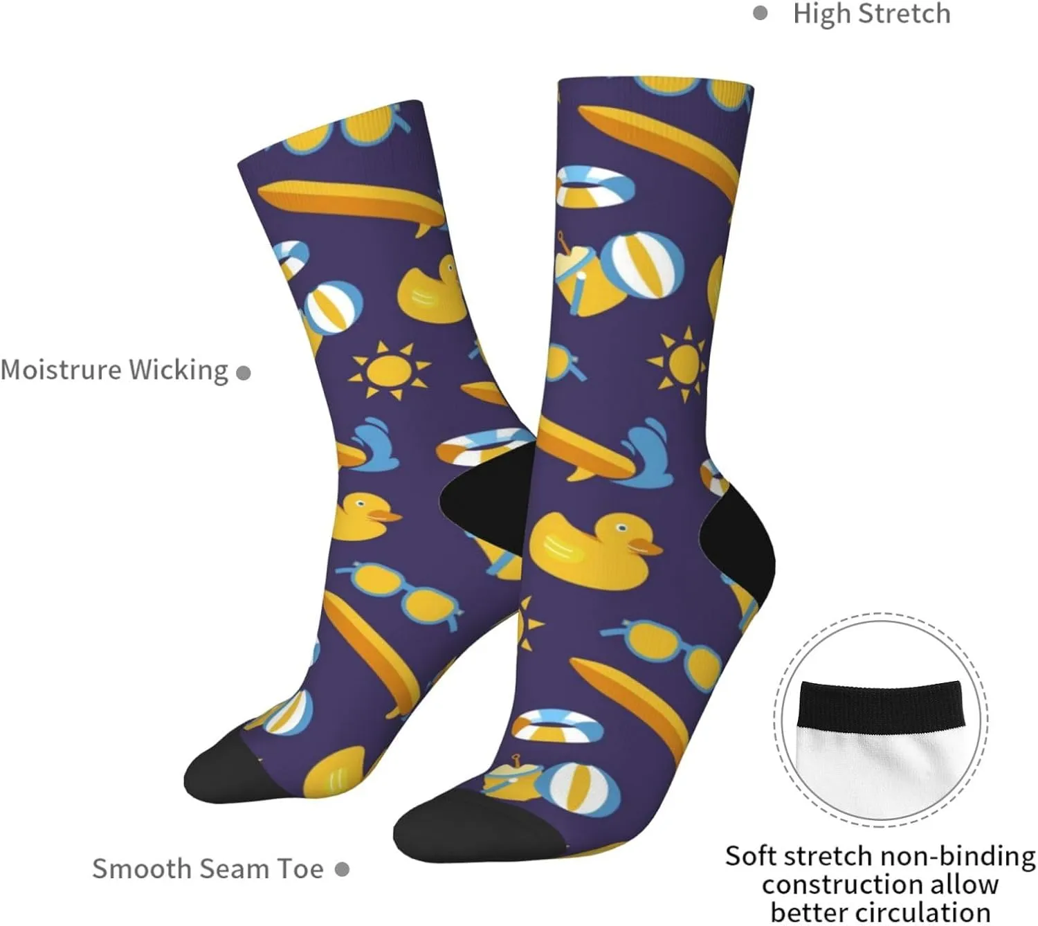 Casual Crew Socks for Men Women Funny Novelty Fun Dress Socks, Duck Sunglasses Summer Pattern