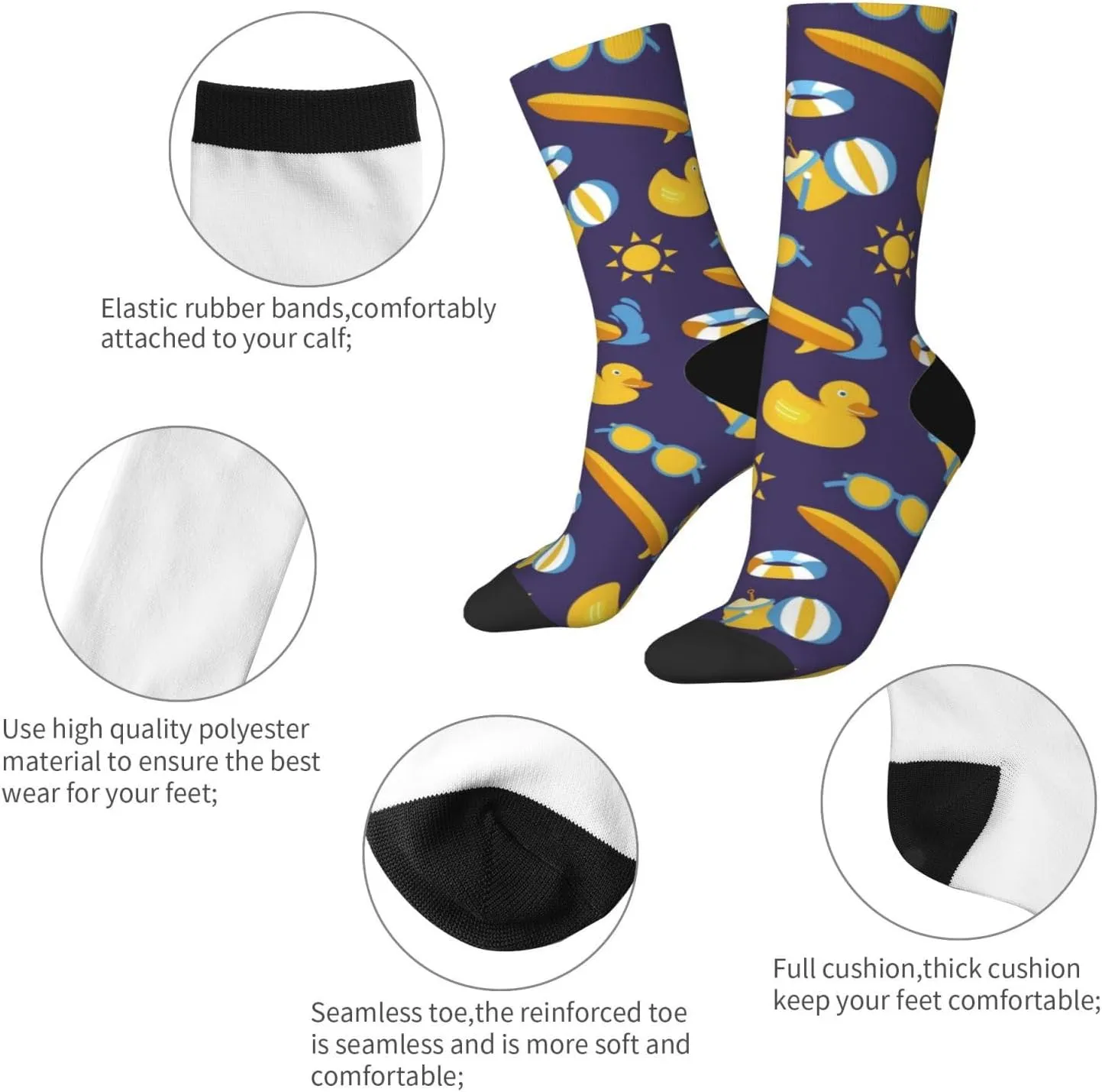 Casual Crew Socks for Men Women Funny Novelty Fun Dress Socks, Duck Sunglasses Summer Pattern