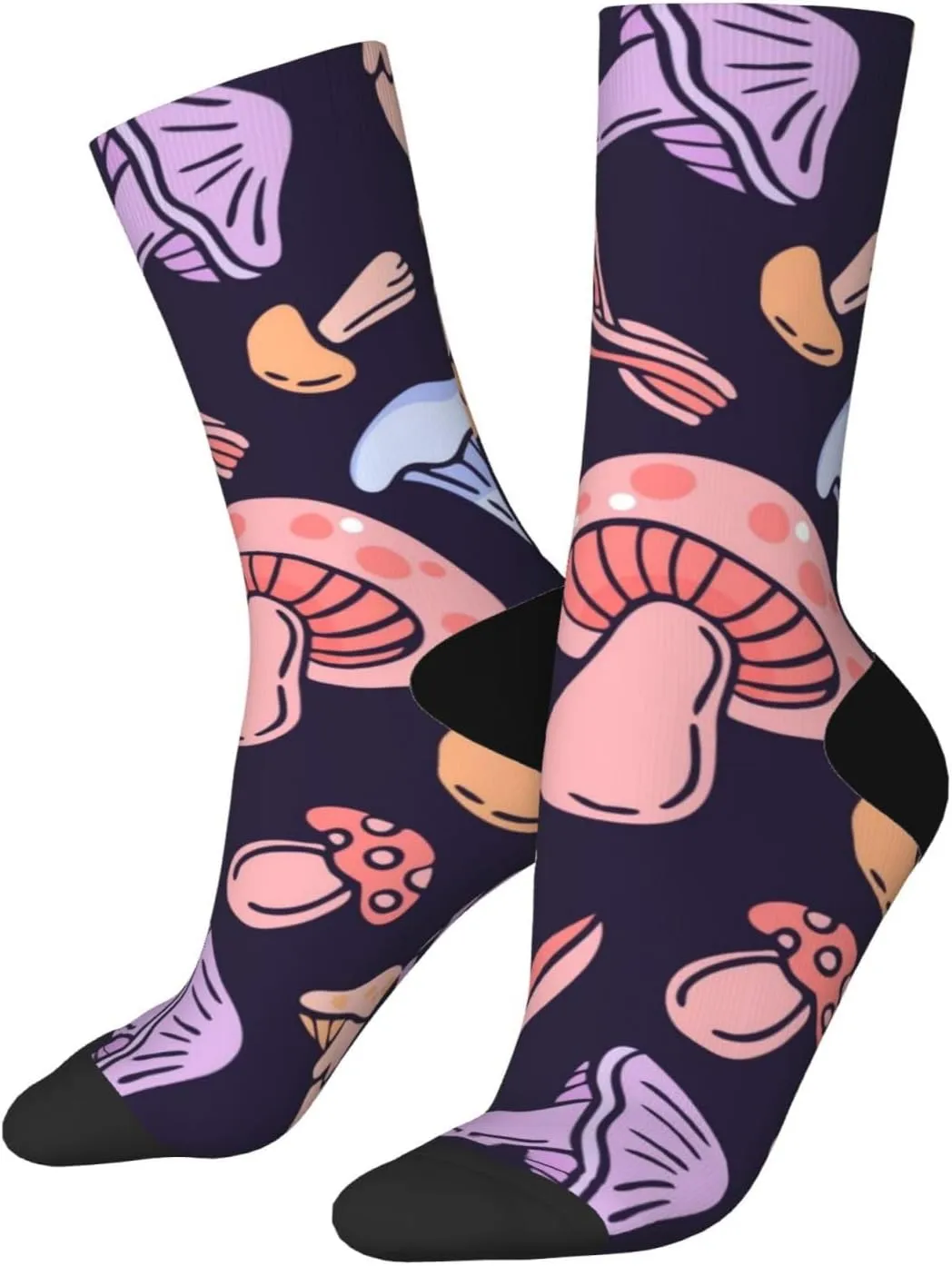 Casual Crew Socks for Men Women Funny Novelty Fun Dress Socks, Mushroom Colorful Pattern