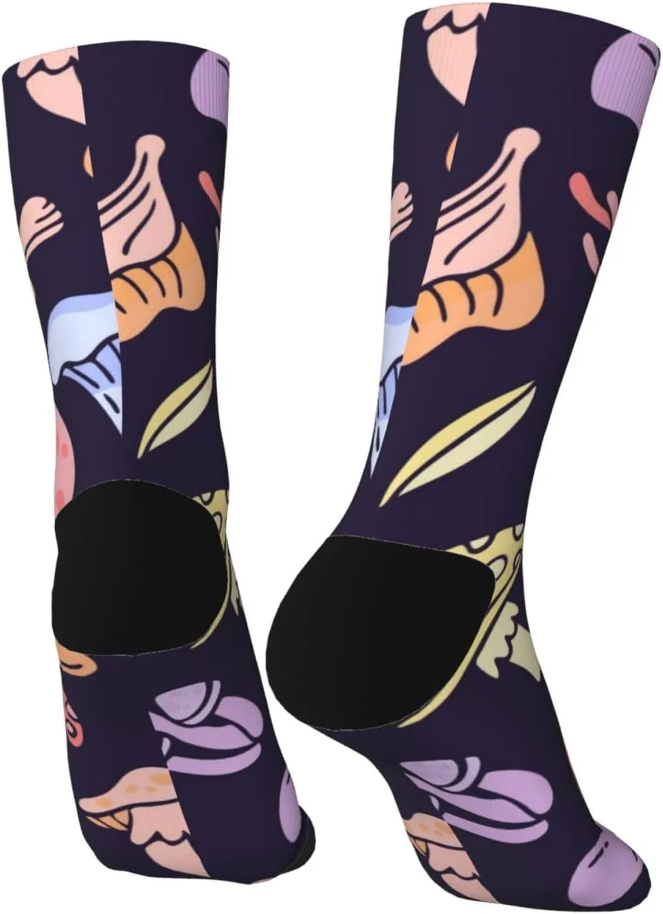 Casual Crew Socks for Men Women Funny Novelty Fun Dress Socks, Mushroom Colorful Pattern