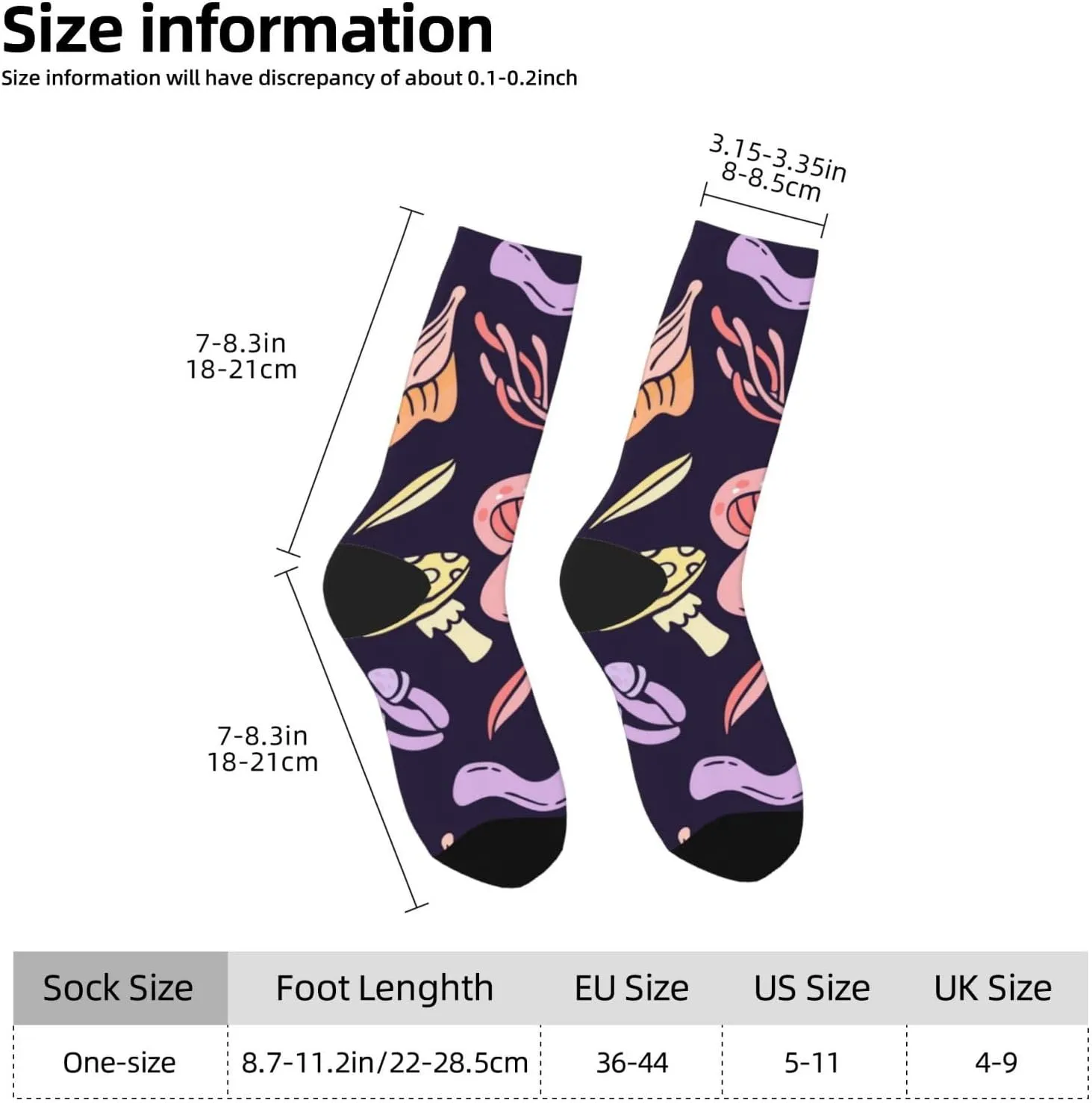 Casual Crew Socks for Men Women Funny Novelty Fun Dress Socks, Mushroom Colorful Pattern