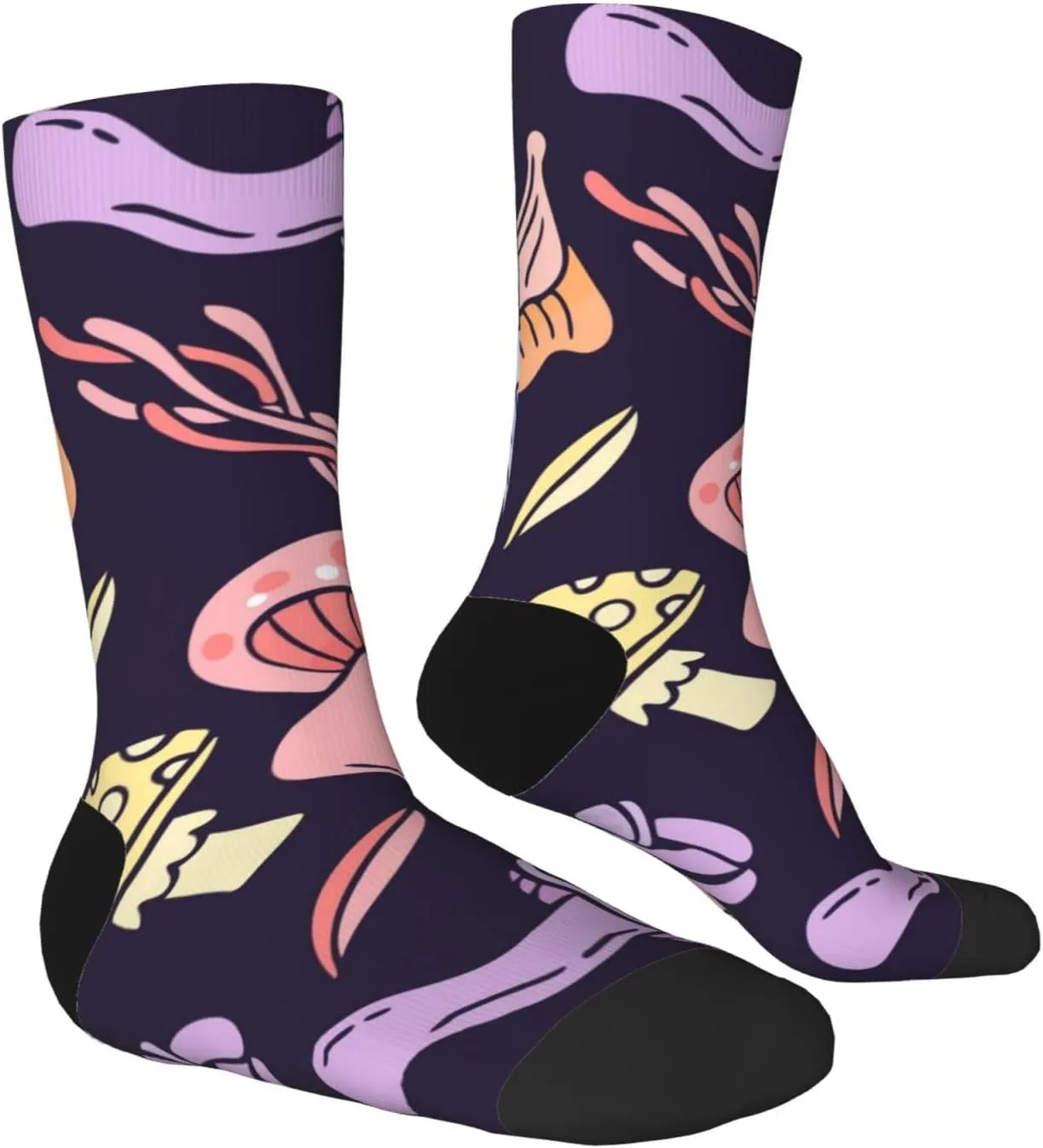 Casual Crew Socks for Men Women Funny Novelty Fun Dress Socks, Mushroom Colorful Pattern