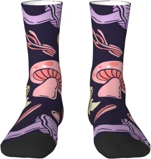 Casual Crew Socks for Men Women Funny Novelty Fun Dress Socks, Mushroom Colorful Pattern