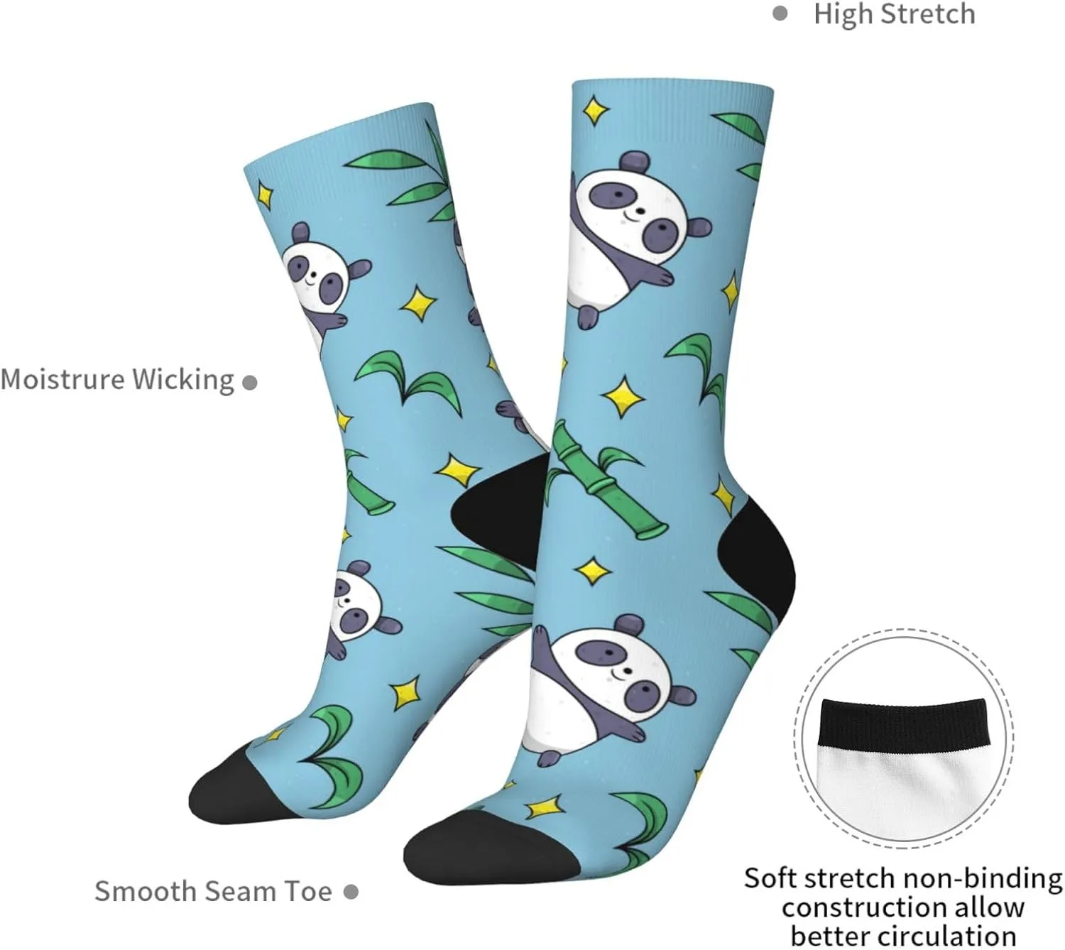 Casual Crew Socks for Men Women Funny Novelty Fun Dress Socks, Panda Animal Pattern