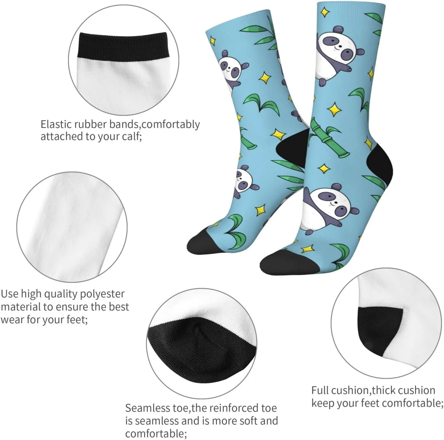 Casual Crew Socks for Men Women Funny Novelty Fun Dress Socks, Panda Animal Pattern