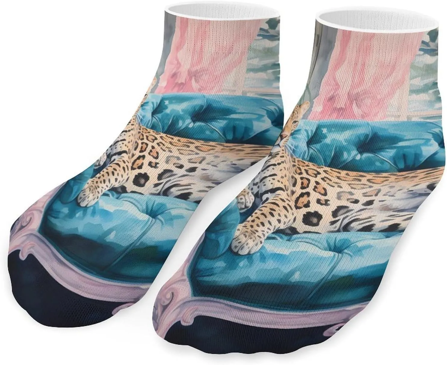 Cheetah On A Chaise Printed Ankle Socks No Show Sock Low-Cut Athletic Socks for Men Women 1 Pair