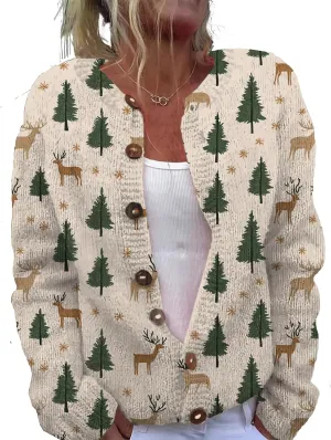 Christmas Sweater for Women 2024 Trendy Plus Size Comfy Warm Christmas Art Design Tops Outfits with Button