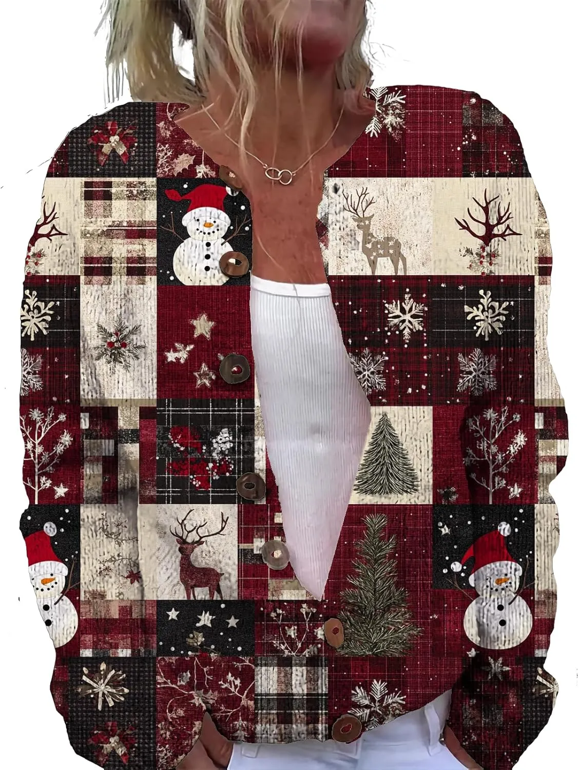 Christmas Sweater for Women 2024 Trendy Plus Size Comfy Warm Christmas Art Design Tops Outfits with Button