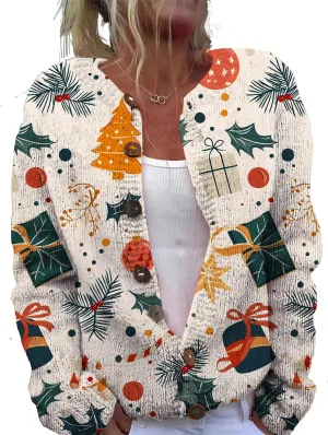 Christmas Sweater for Women 2024 Trendy Plus Size Comfy Warm Christmas Art Design Tops Outfits with Button