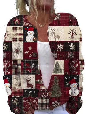 Christmas Sweater for Women 2024 Trendy Plus Size Comfy Warm Christmas Art Design Tops Outfits with Button