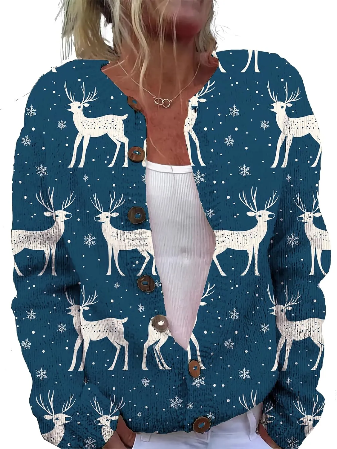 Christmas Sweater for Women 2024 Trendy Plus Size Comfy Warm Christmas Art Design Tops Outfits with Button