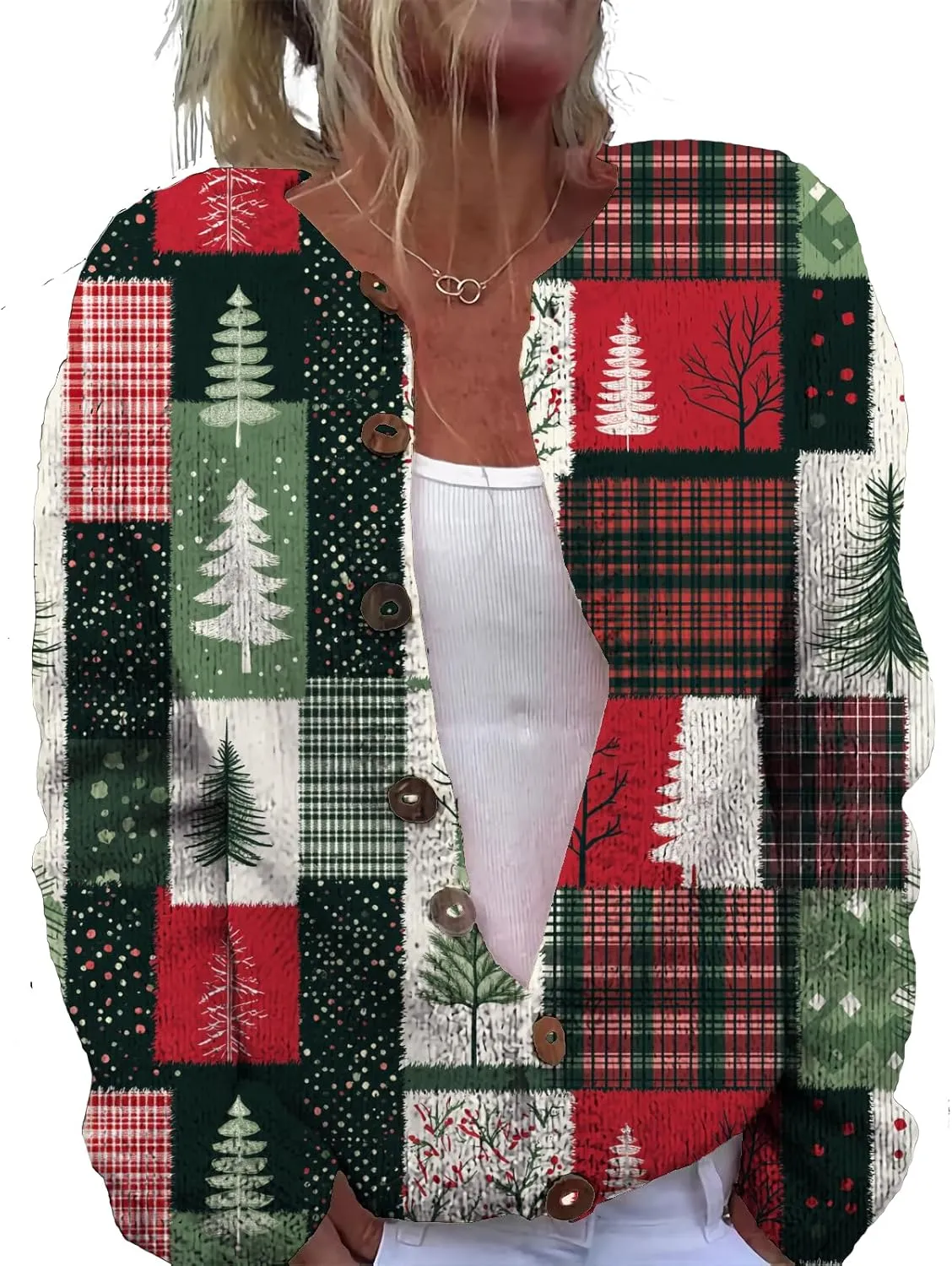 Christmas Sweater for Women 2024 Trendy Plus Size Comfy Warm Christmas Art Design Tops Outfits with Button