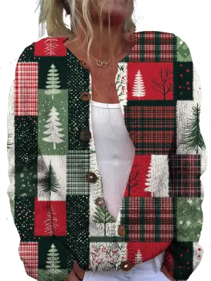 Christmas Sweater for Women 2024 Trendy Plus Size Comfy Warm Christmas Art Design Tops Outfits with Button