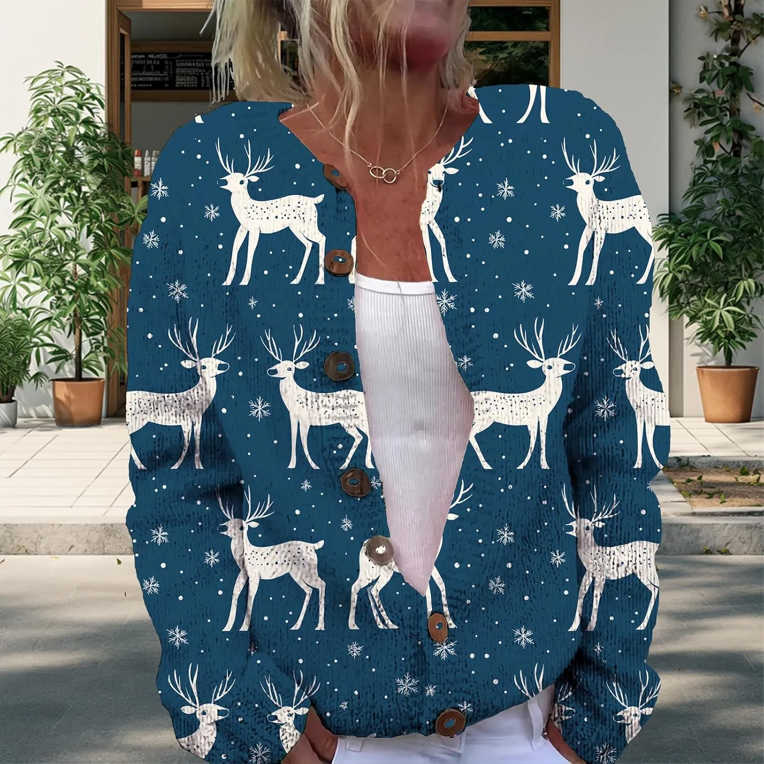 Christmas Sweater for Women 2024 Trendy Plus Size Comfy Warm Christmas Art Design Tops Outfits with Button