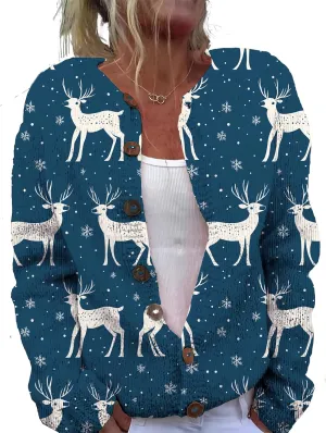 Christmas Sweater for Women 2024 Trendy Plus Size Comfy Warm Christmas Art Design Tops Outfits with Button