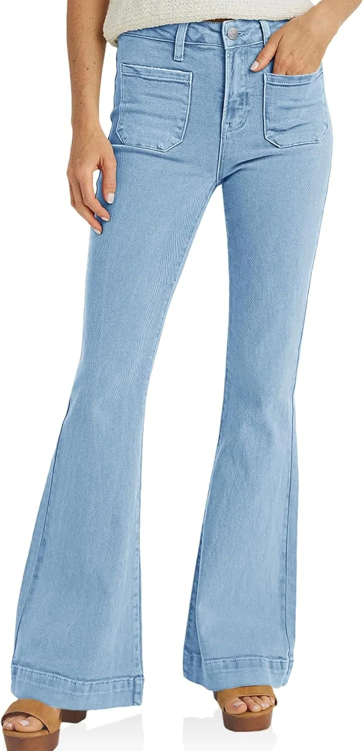 Cicy Bell Women's High Waisted Flare Jeans Stretch Bell Bottom Wide Leg Denim Pant