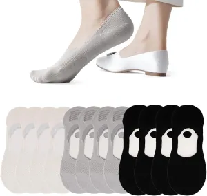 Coloch 12 Pairs No Show Socks for Women, Low Cut Cotton Boat Liner Socks for Flats Thin Non Slip Invisible Socks, Size 5-10, 3 Colors