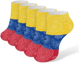 Colombian Paisley Flag 5 Pairs Ankle Socks Non Slip Low Cut Sock Casual Athletic Short Socks No Show Socks for Women & Men