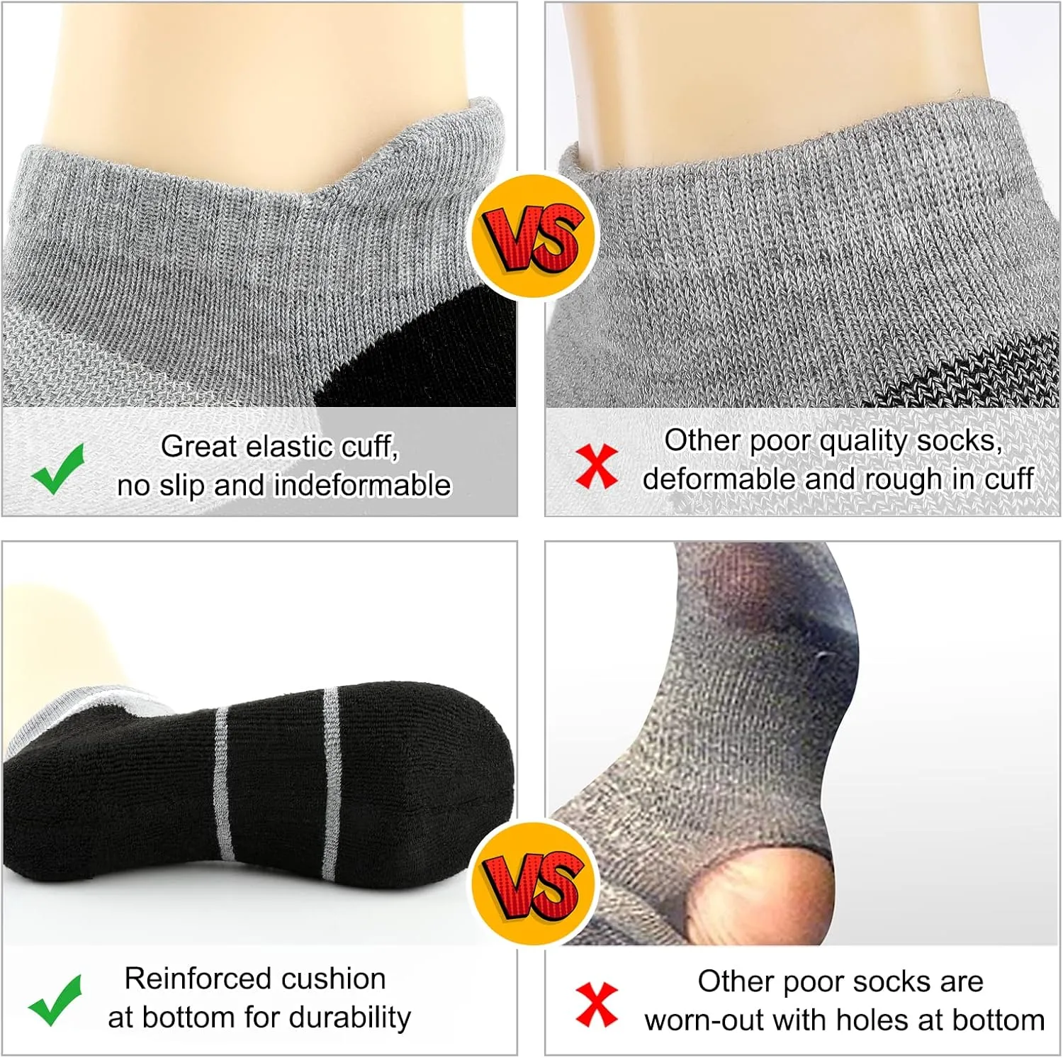 COOVAN 8 Pairs Men's Ankle Socks - Athletic Low Cut, Cushioned Breathable Sports Socks