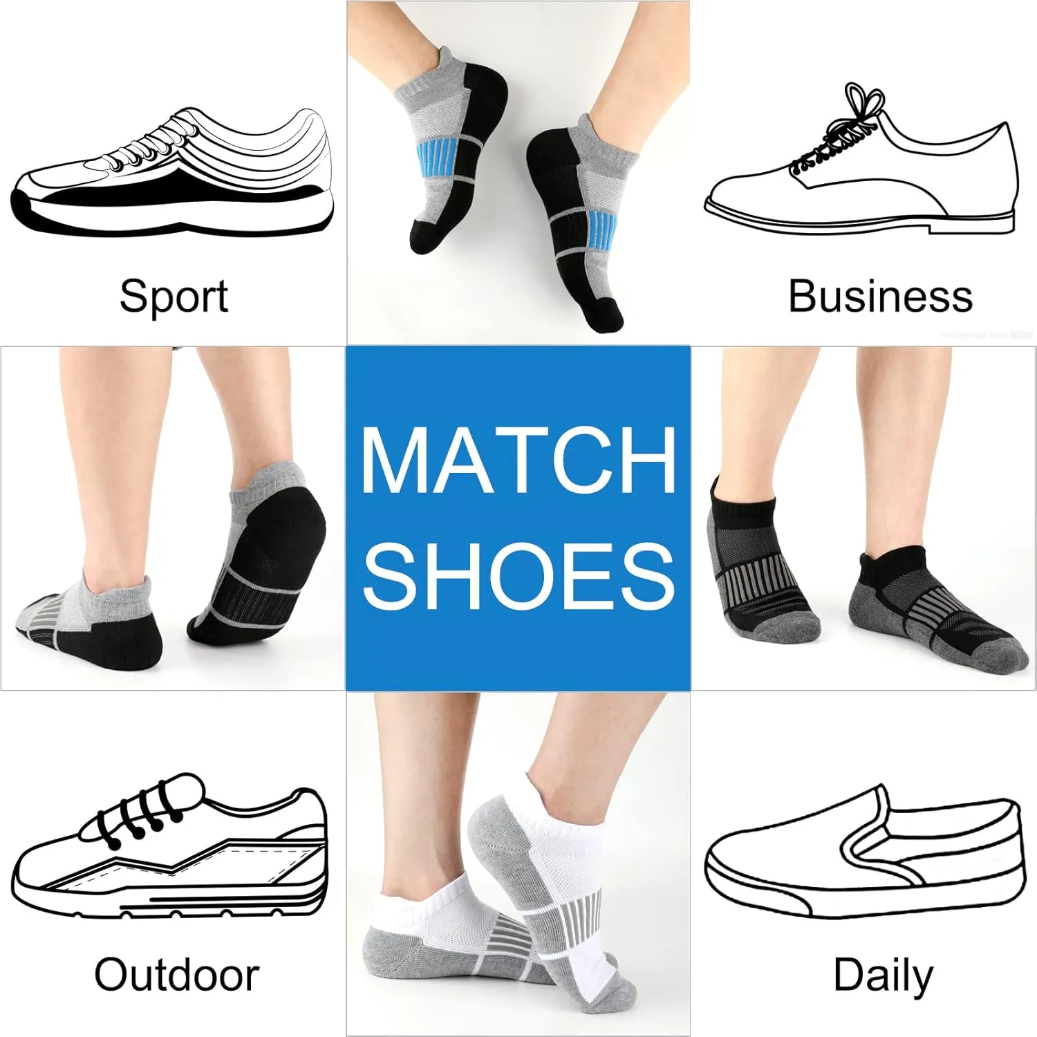 COOVAN 8 Pairs Men's Ankle Socks - Athletic Low Cut, Cushioned Breathable Sports Socks