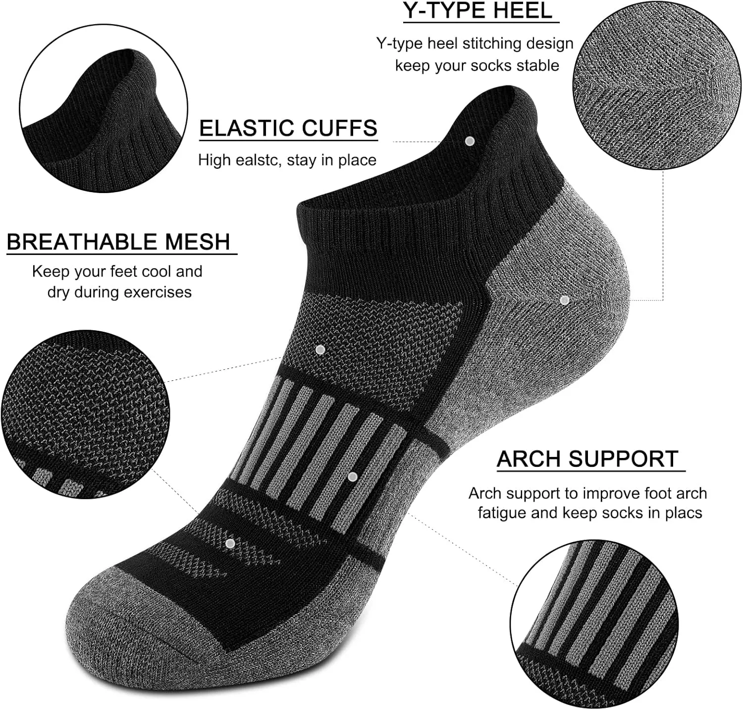 COOVAN 8 Pairs Men's Ankle Socks - Athletic Low Cut, Cushioned Breathable Sports Socks