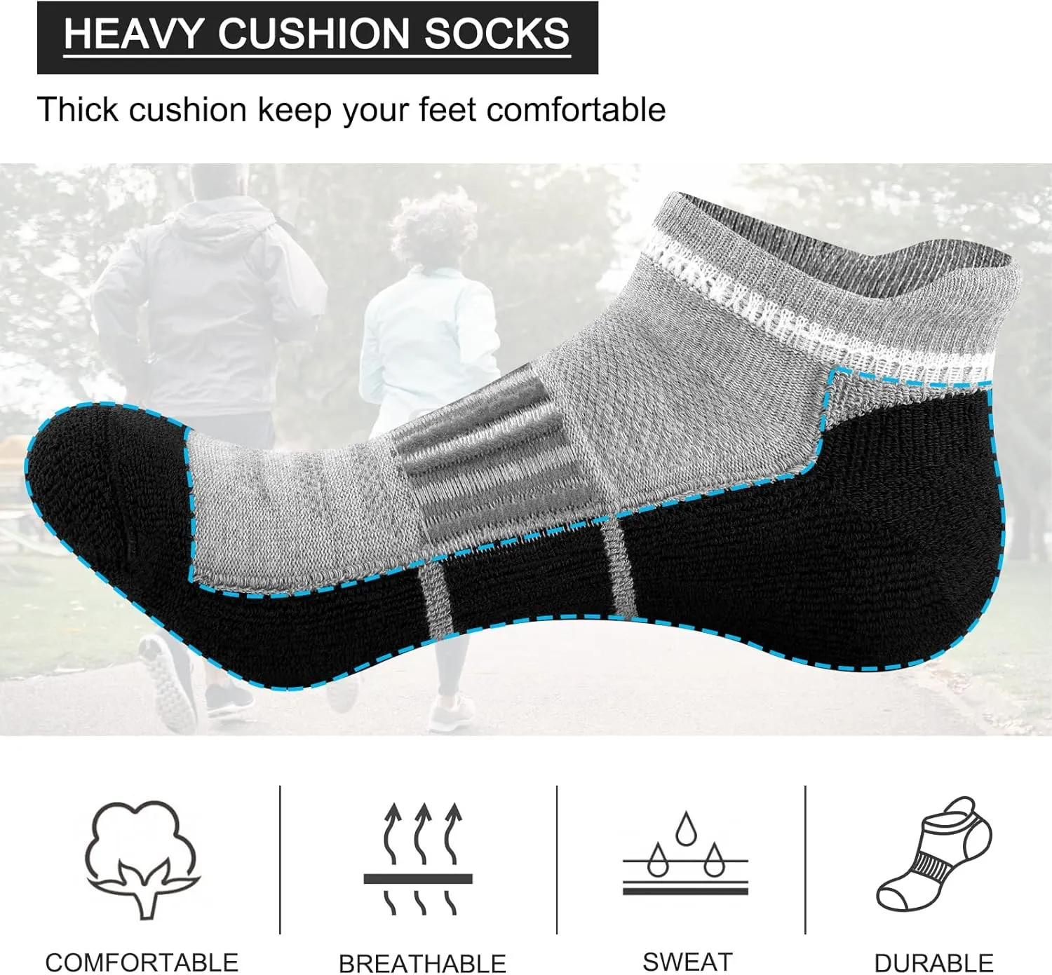 COOVAN 8 Pairs Men's Ankle Socks - Athletic Low Cut, Cushioned Breathable Sports Socks