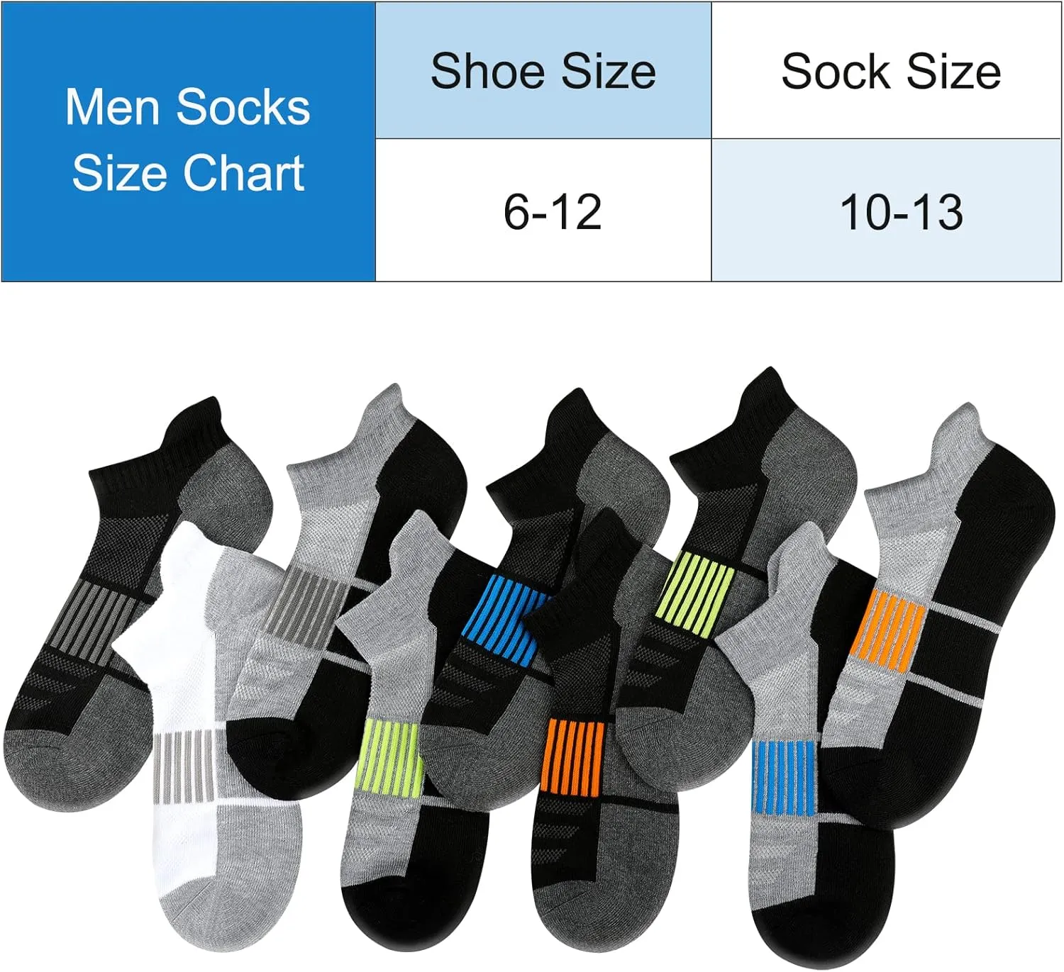 COOVAN 8 Pairs Men's Ankle Socks - Athletic Low Cut, Cushioned Breathable Sports Socks