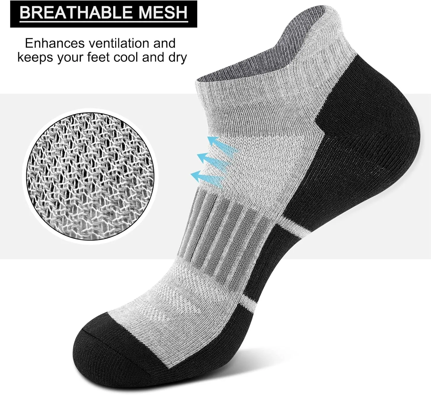COOVAN 8 Pairs Men's Ankle Socks - Athletic Low Cut, Cushioned Breathable Sports Socks