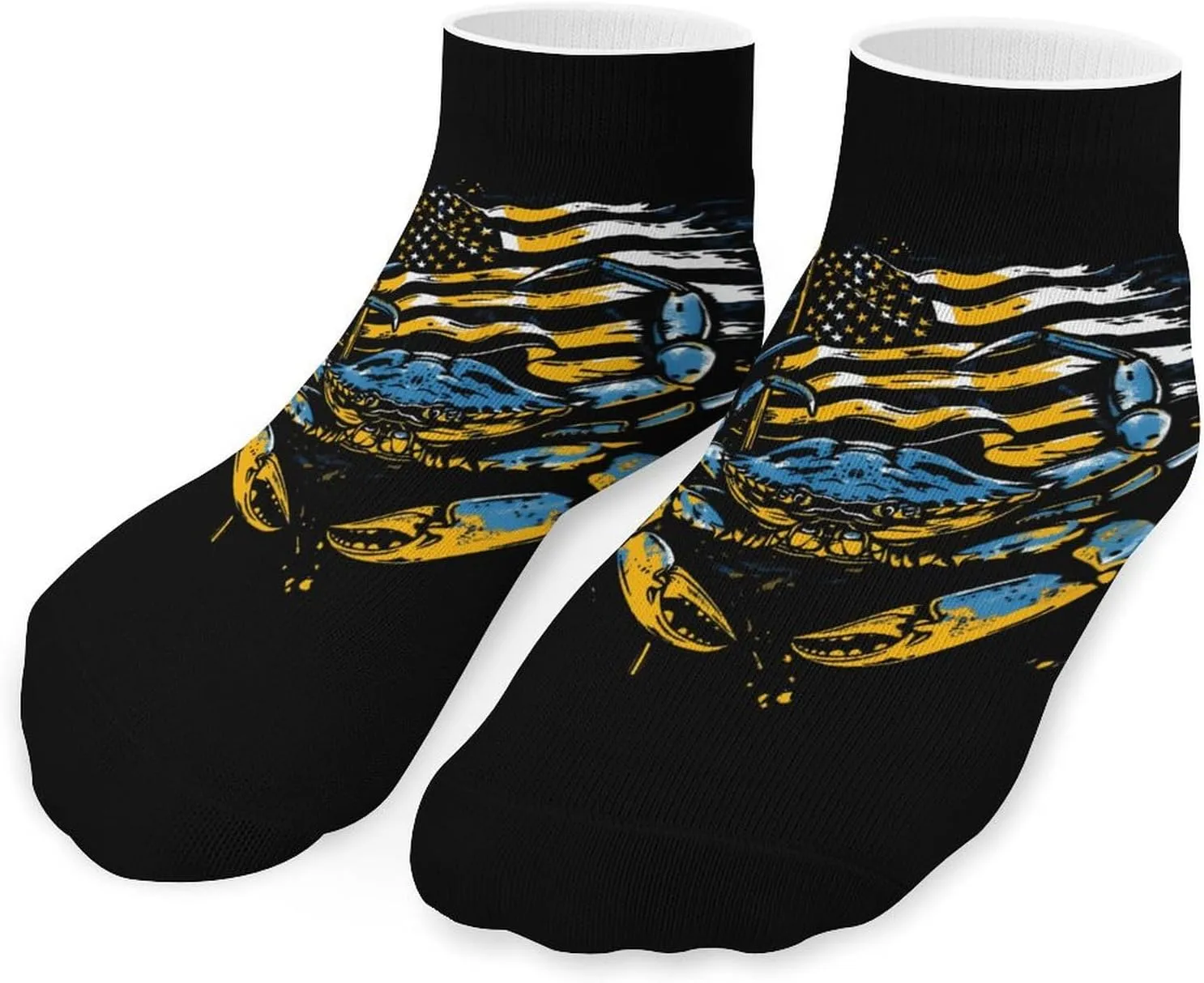 Crab with U.S. Flag Printed Ankle Socks No Show Sock Low-Cut Athletic Socks for Men Women 1 Pair