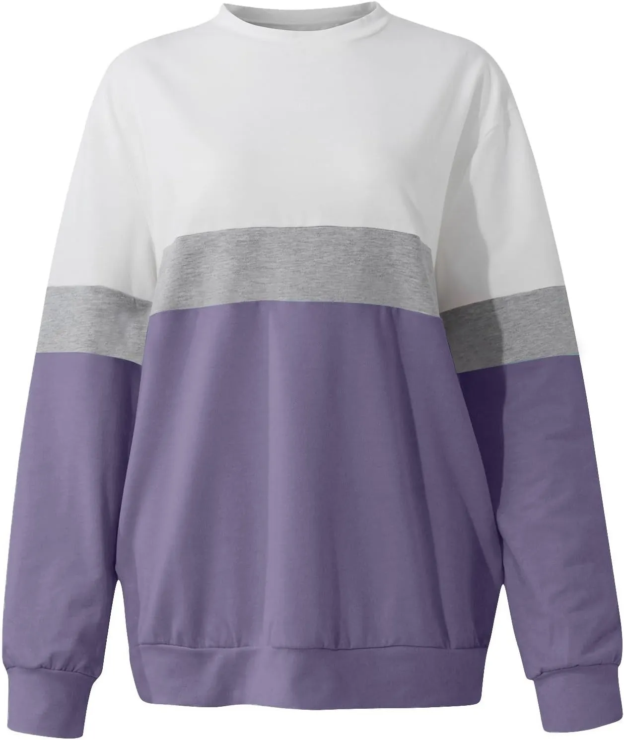 Crewneck Sweatshirts Women Color Block Long Sleeve Pullover Sweaters Lightweight Loose Tops with Pocket