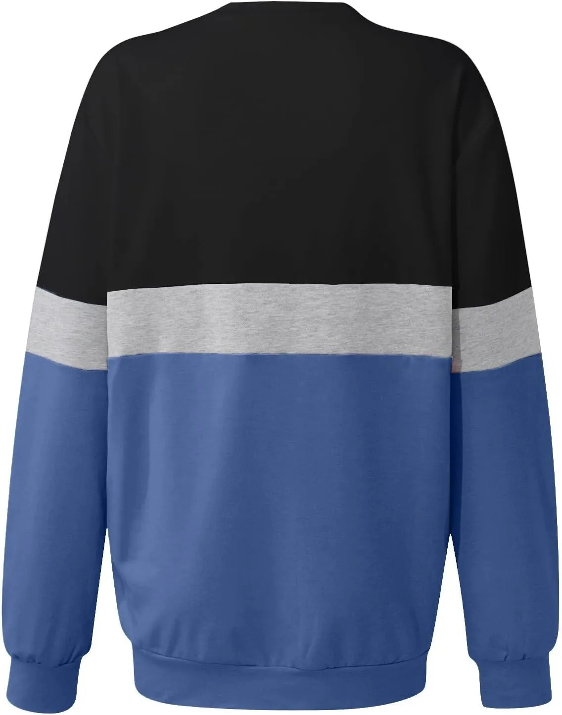 Crewneck Sweatshirts Women Color Block Long Sleeve Pullover Sweaters Lightweight Loose Tops with Pocket
