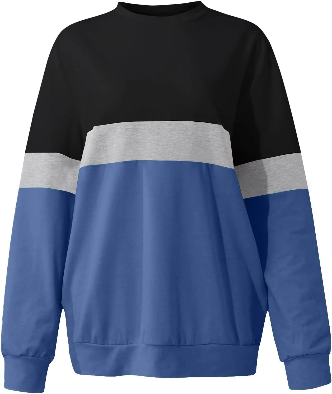 Crewneck Sweatshirts Women Color Block Long Sleeve Pullover Sweaters Lightweight Loose Tops with Pocket