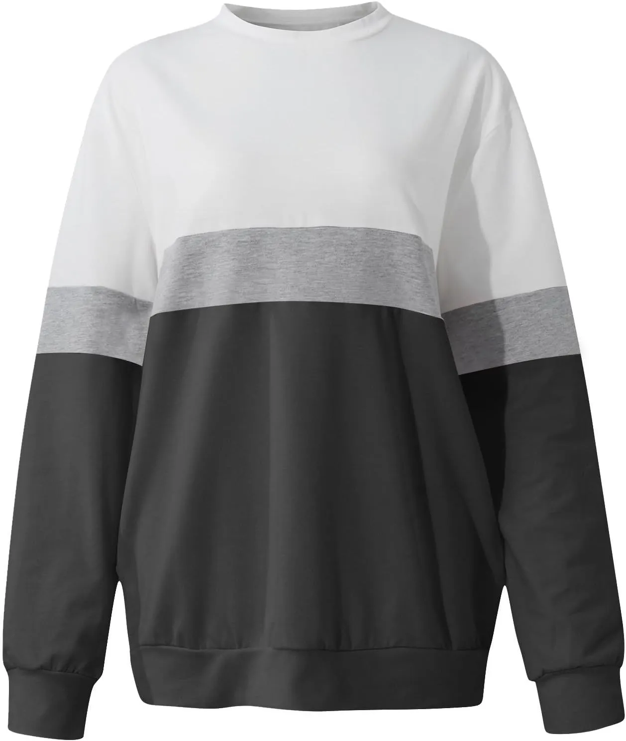 Crewneck Sweatshirts Women Color Block Long Sleeve Pullover Sweaters Lightweight Loose Tops with Pocket