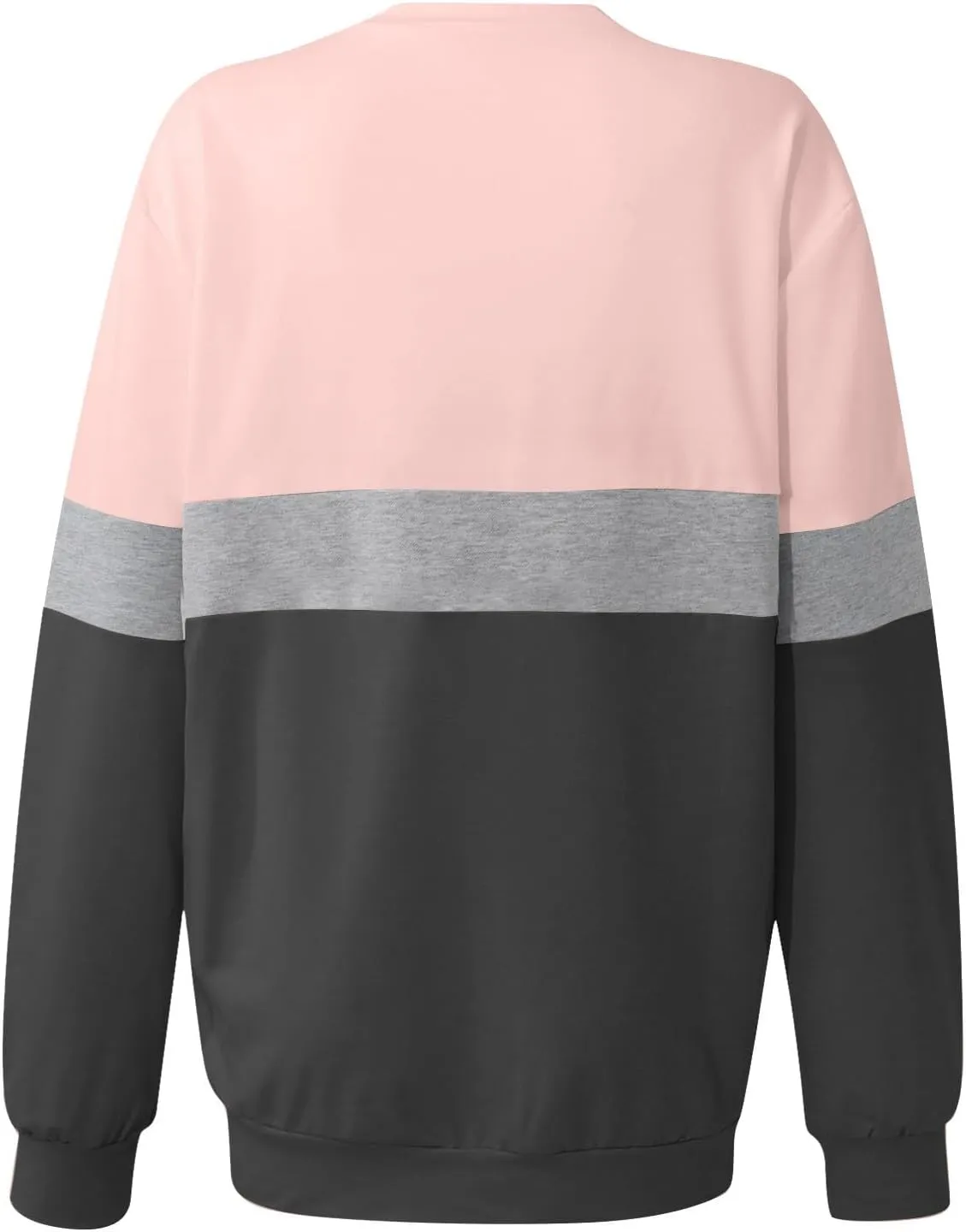 Crewneck Sweatshirts Women Color Block Long Sleeve Pullover Sweaters Lightweight Loose Tops with Pocket