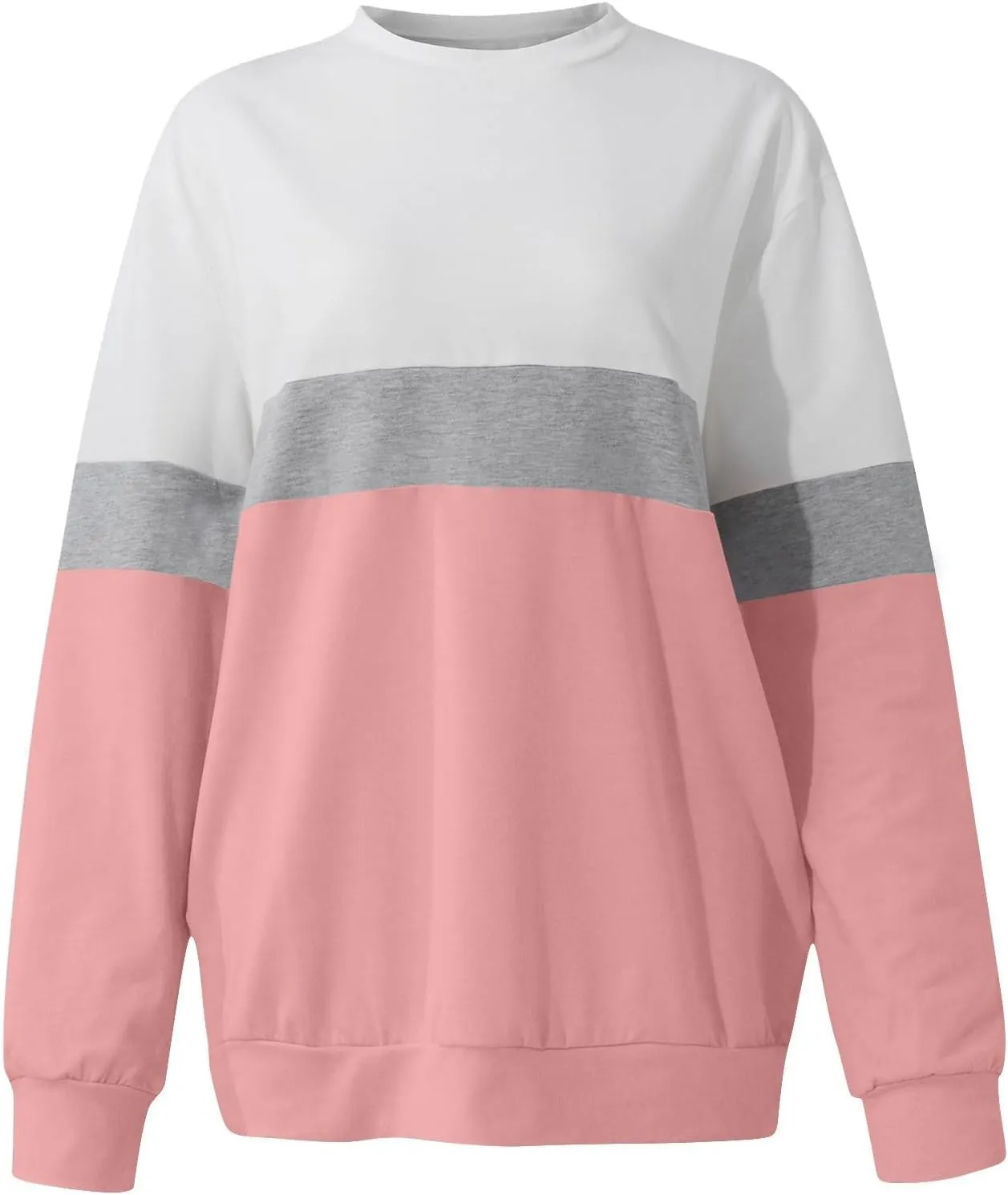 Crewneck Sweatshirts Women Color Block Long Sleeve Pullover Sweaters Lightweight Loose Tops with Pocket