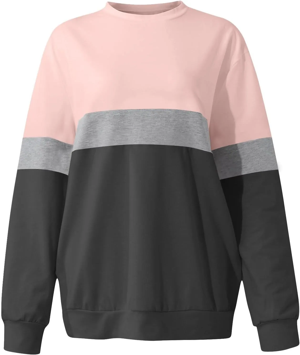 Crewneck Sweatshirts Women Color Block Long Sleeve Pullover Sweaters Lightweight Loose Tops with Pocket