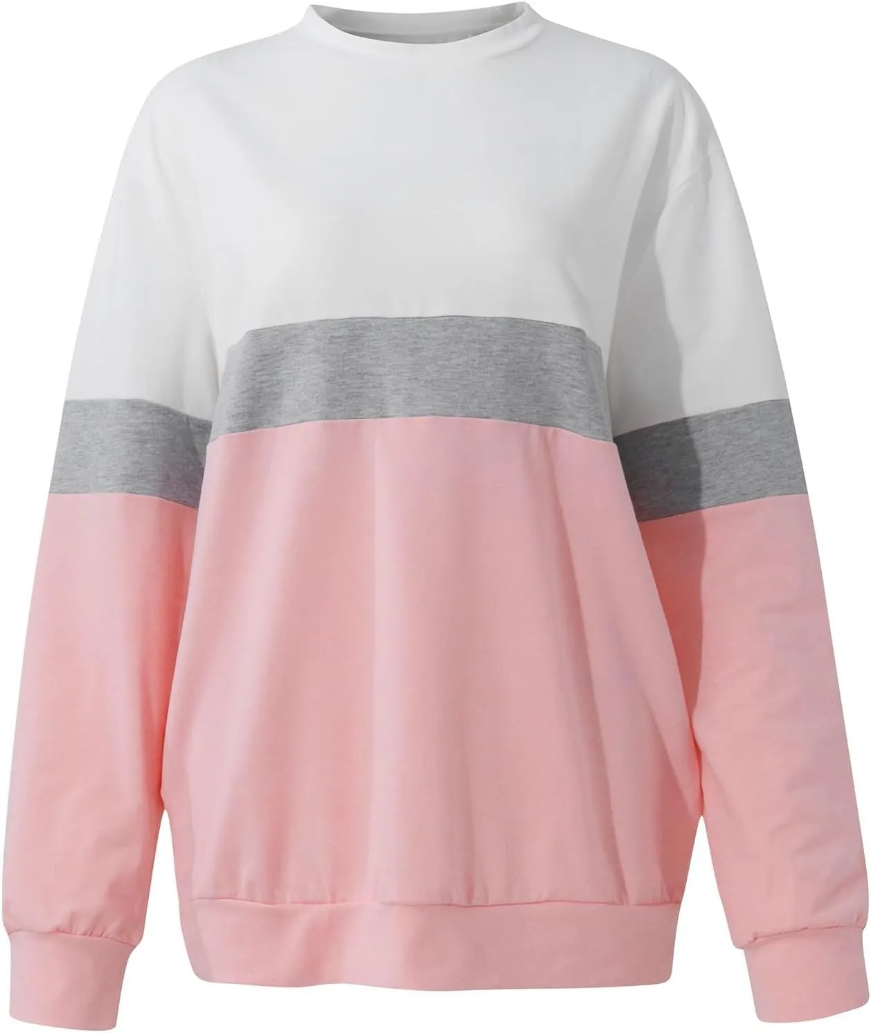 Crewneck Sweatshirts Women Color Block Long Sleeve Pullover Sweaters Lightweight Loose Tops with Pocket