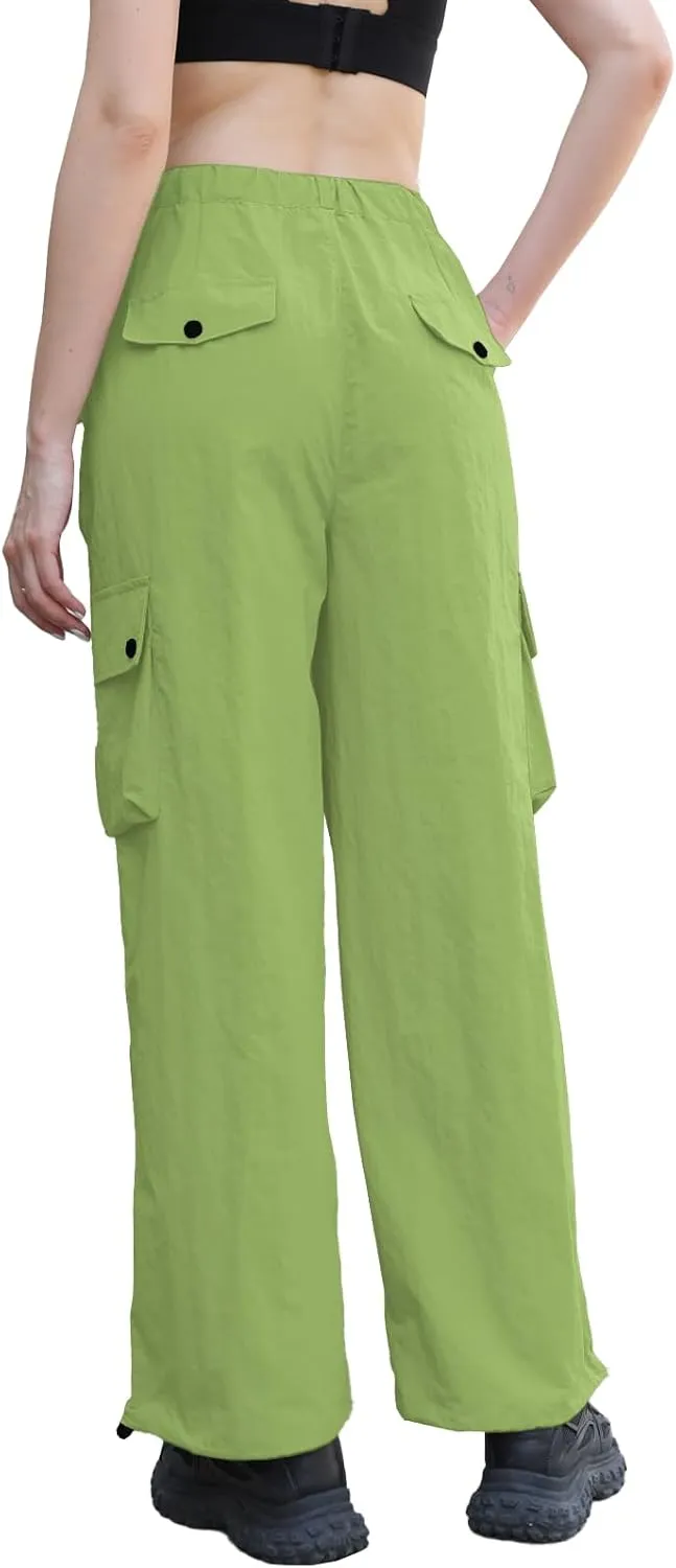 Cromoncent Girls & Womens High Waist Parachute Pants Y2K Waterproof Cargo Trousers with Pockets 6 Years-Women 3XL