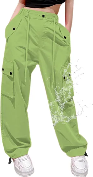 Cromoncent Girls & Womens High Waist Parachute Pants Y2K Waterproof Cargo Trousers with Pockets 6 Years-Women 3XL