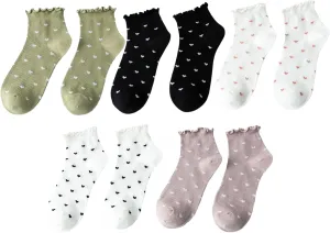 Cute Hearts Ruffle Socks for Women Colorful Fun Novelty Fashion Casual Crew Sock