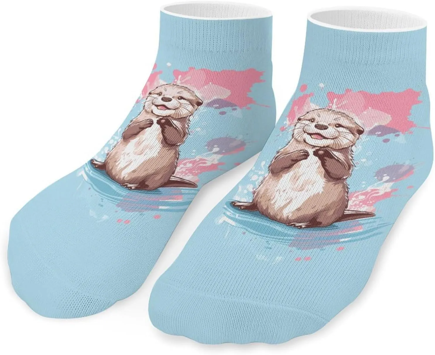 Cute Otter Watercolor Printed Ankle Socks No Show Sock Low-Cut Athletic Socks for Men Women 1 Pair