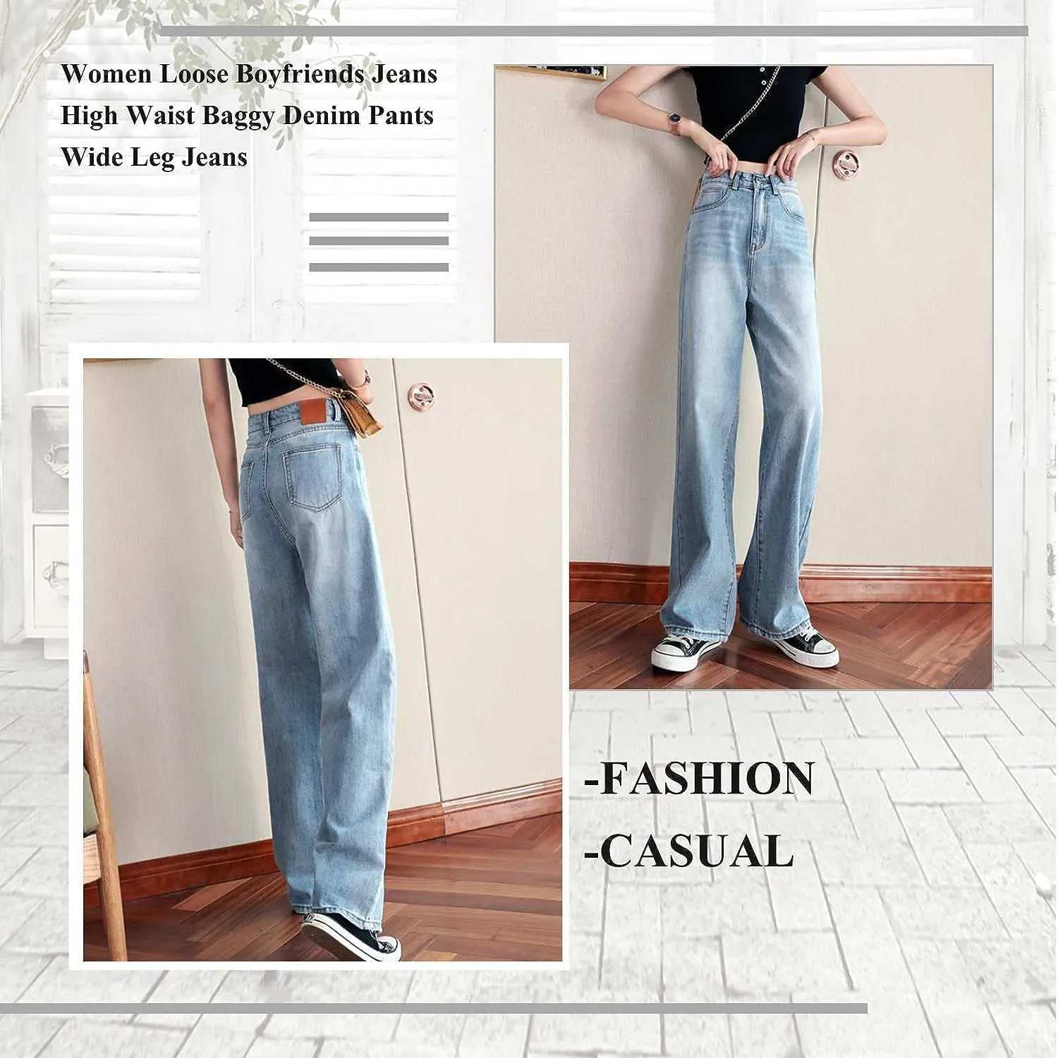 Daily Wear Loose Straight Jeans Girls Classic Relaxed Fit Mid Rise Comfortable Denim Pants Summer (Color : Blue, Size : S-Small)