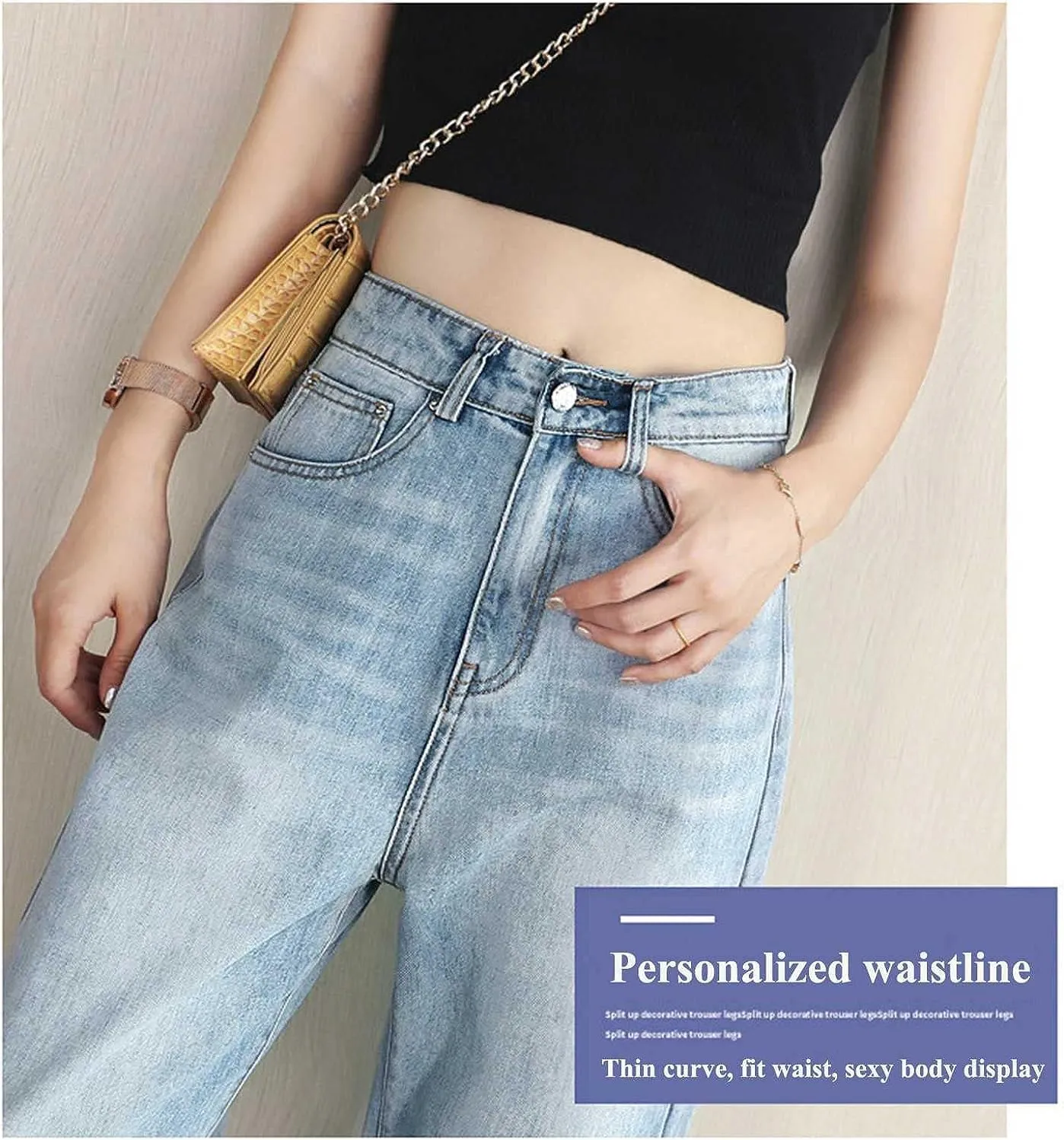 Daily Wear Loose Straight Jeans Girls Classic Relaxed Fit Mid Rise Comfortable Denim Pants Summer (Color : Blue, Size : S-Small)