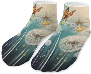 Dandelions Butterfly Printed Ankle Socks No Show Sock Low-Cut Athletic Socks for Men Women 1 Pair