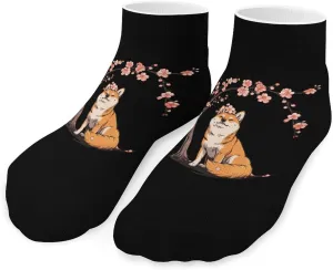 Dog & Cherry Flowers Tree Printed Ankle Socks No Show Sock Low-Cut Athletic Socks for Men Women 1 Pair