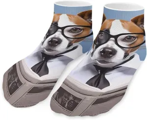 Dog On Toilet Reading Newspaper Printed Ankle Socks No Show Sock Low-Cut Athletic Socks for Men Women 1 Pair