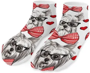 Dogs in Glasses and Bowtie Printed Ankle Socks No Show Sock Low-Cut Athletic Socks for Men Women 1 Pair