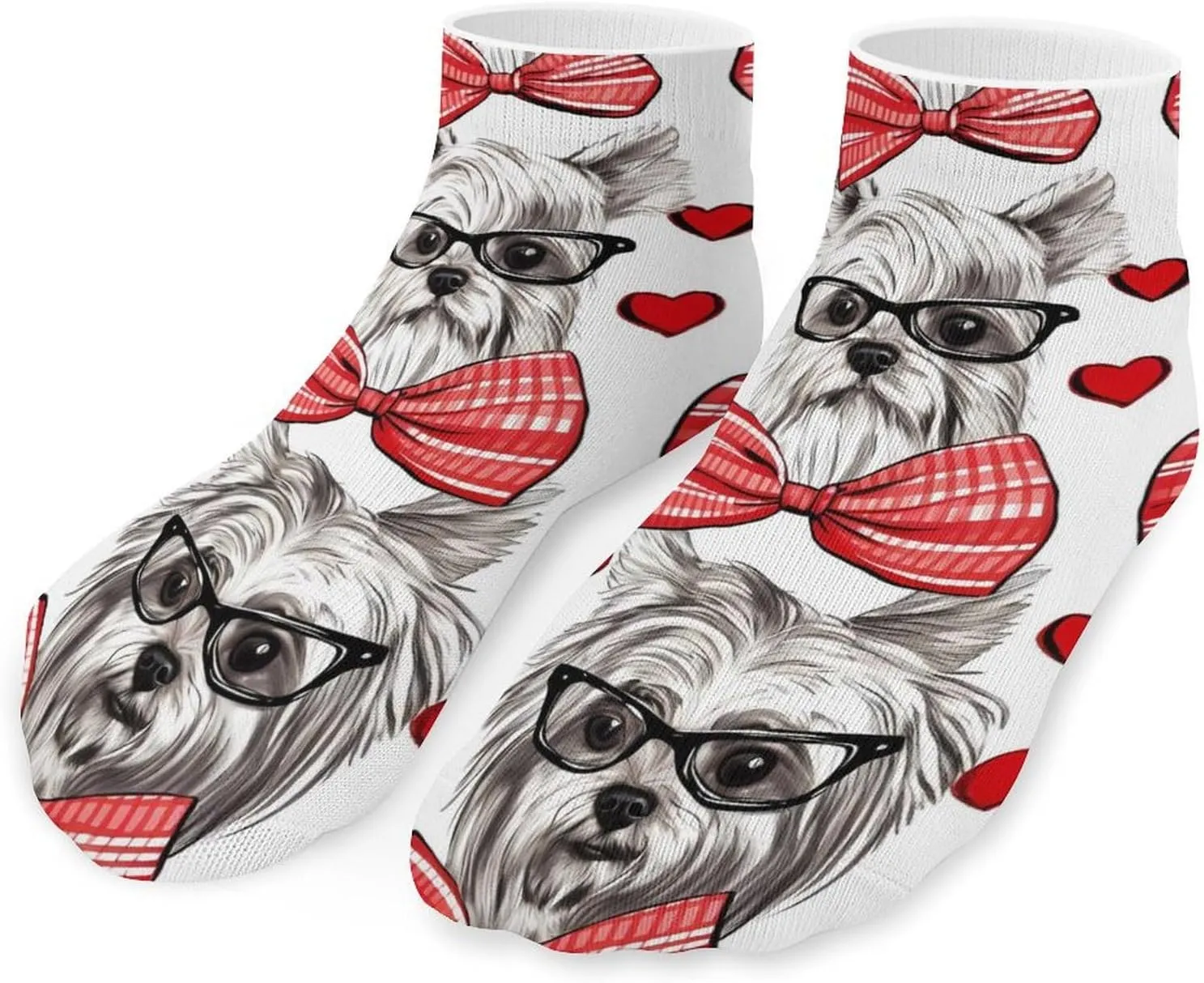 Dogs in Glasses and Bowtie Printed Ankle Socks No Show Sock Low-Cut Athletic Socks for Men Women 1 Pair