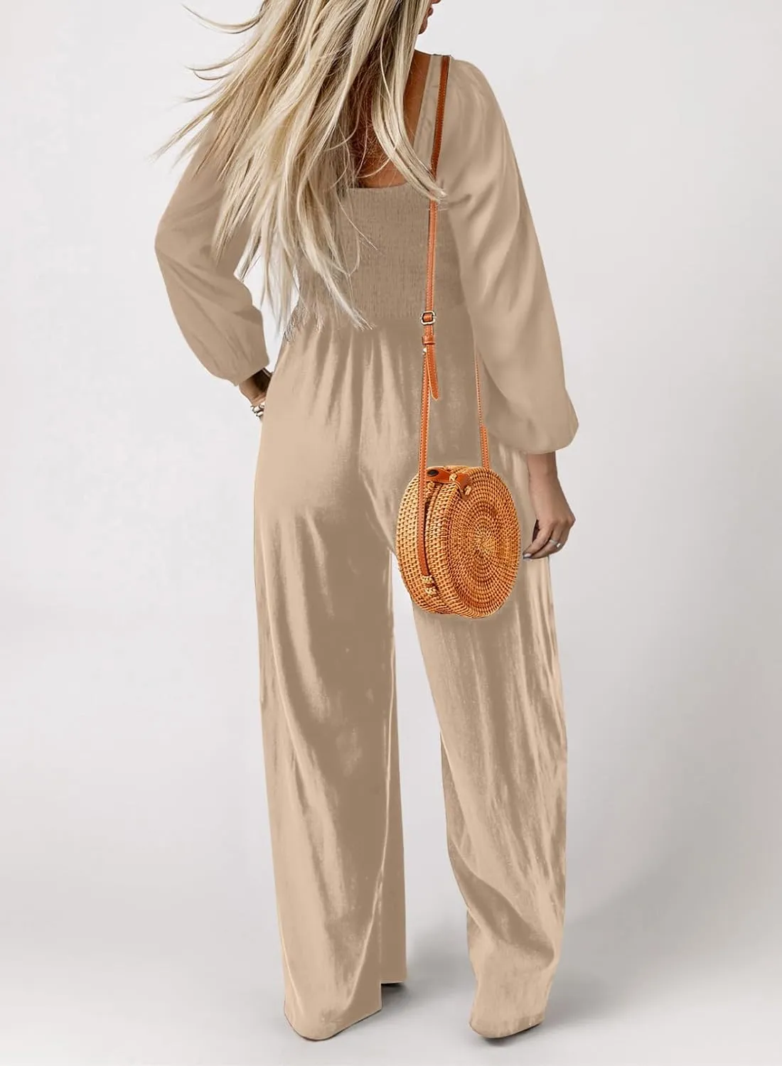 Dokotoo Women's Casual Loose Overalls Jumpsuits One Piece Long Sleeve Wide Leg Long Pant Rompers With Pockets